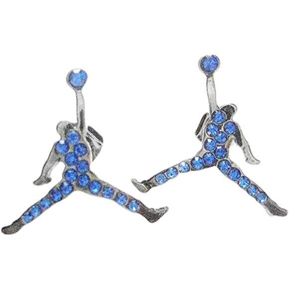 MICHAEL JORDAN SILVER - PLATED PAIR STUD EARRINGS SILVER BLUE JUMPMAN JUMP MAN - Picture 1 of 6